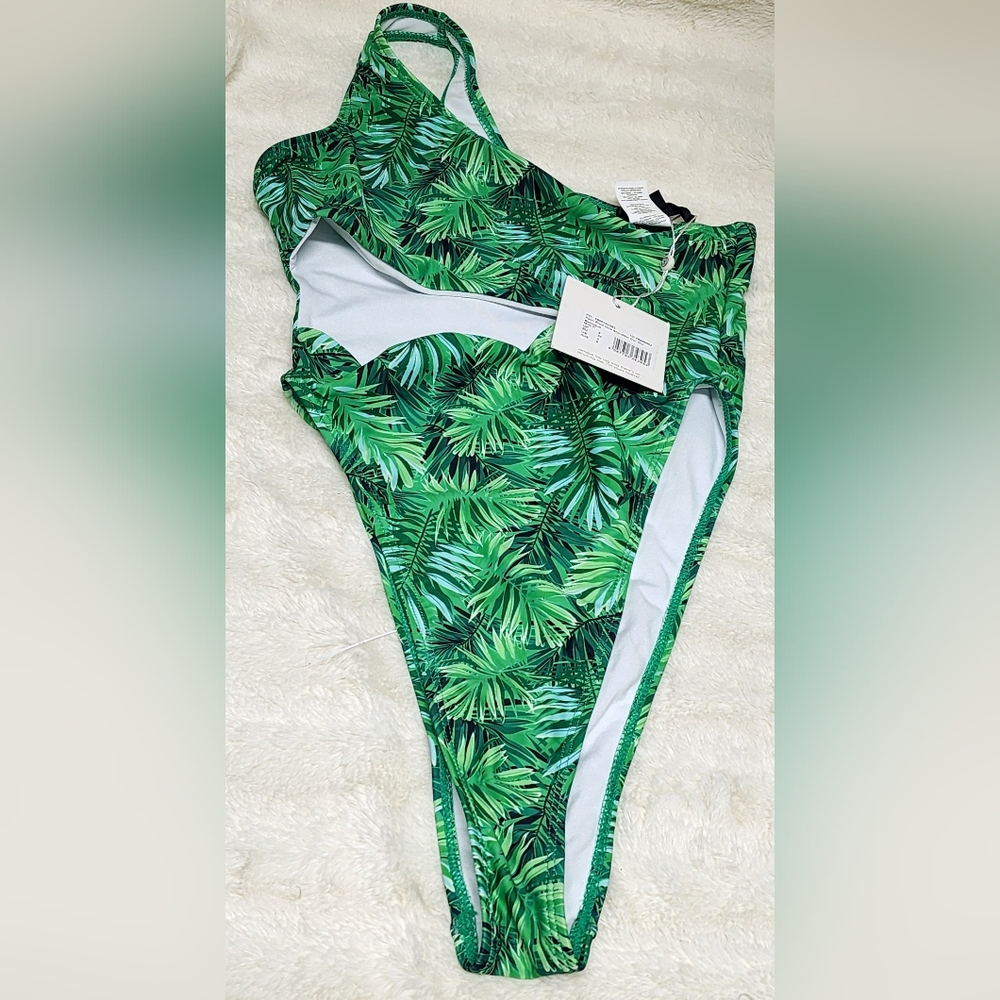 Missguided Palm Print One Shoulder Swimsuit
